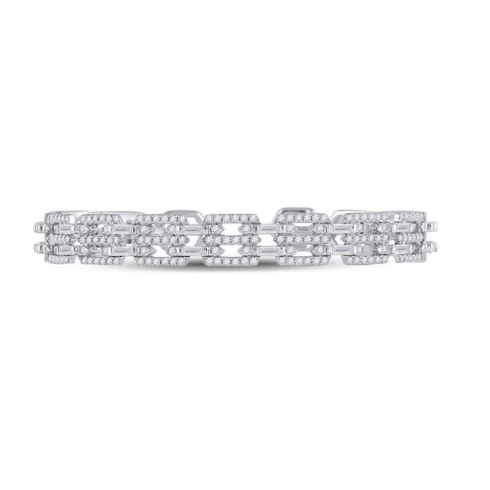 14kt White Gold Womens Baguette Diamond Bangle Bracelet 2-1/2 Cttw