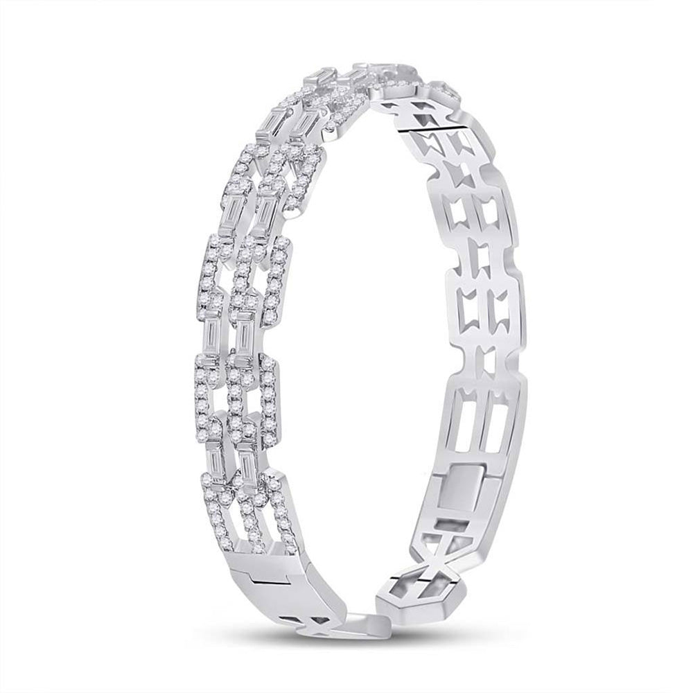 14kt White Gold Womens Baguette Diamond Bangle Bracelet 2-1/2 Cttw