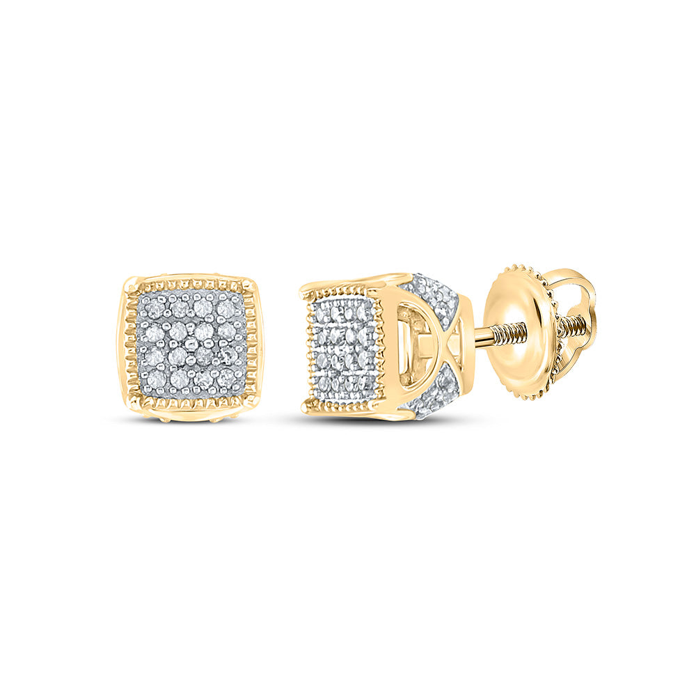 10kt Yellow Gold Womens Round Diamond Square Earrings 1/6 Cttw