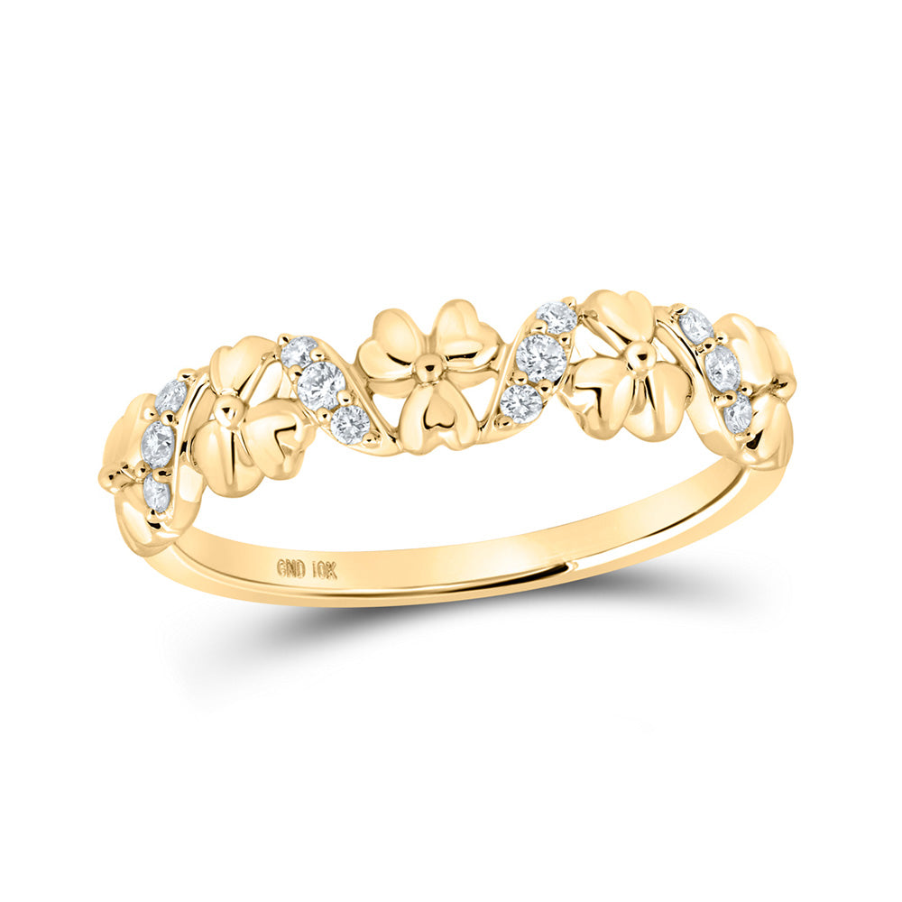 10kt Yellow Gold Womens Round Diamond Flower Band Ring 1/8 Cttw