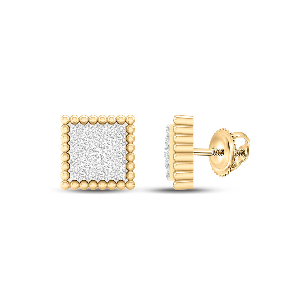 10kt Yellow Gold Womens Round Diamond Square Earrings 1/4 Cttw