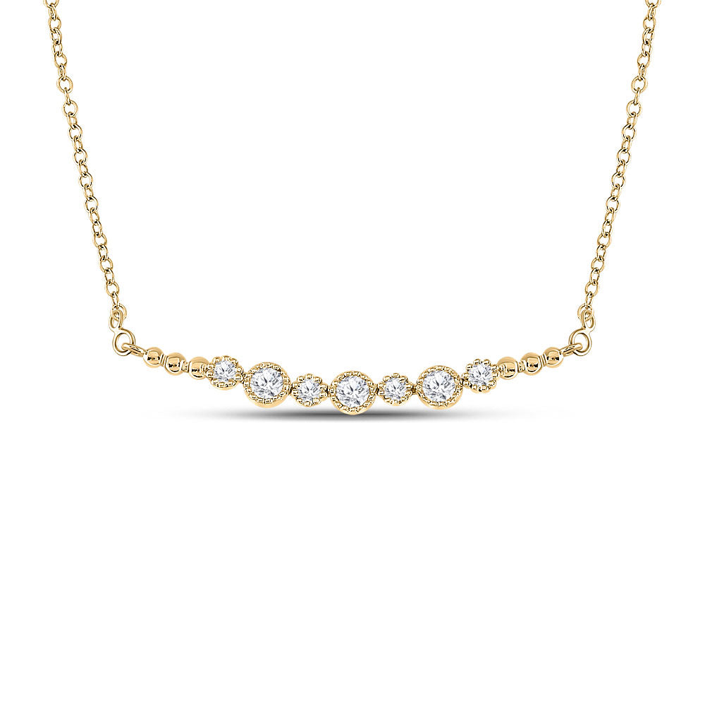 14kt Yellow Gold Womens Round Diamond Bezel Bar Necklace 1/3 Cttw