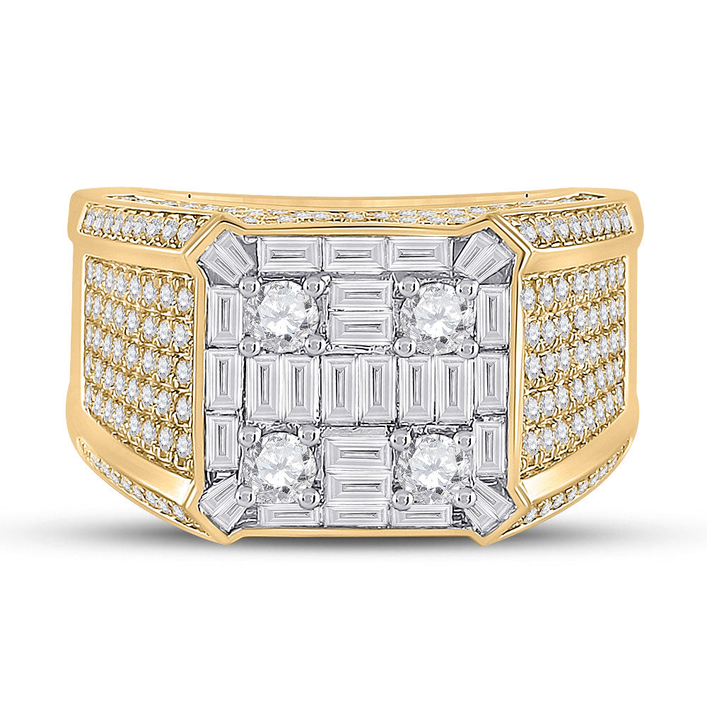 14kt Yellow Gold Mens Baguette Diamond Square Ring 2-7/8 Cttw
