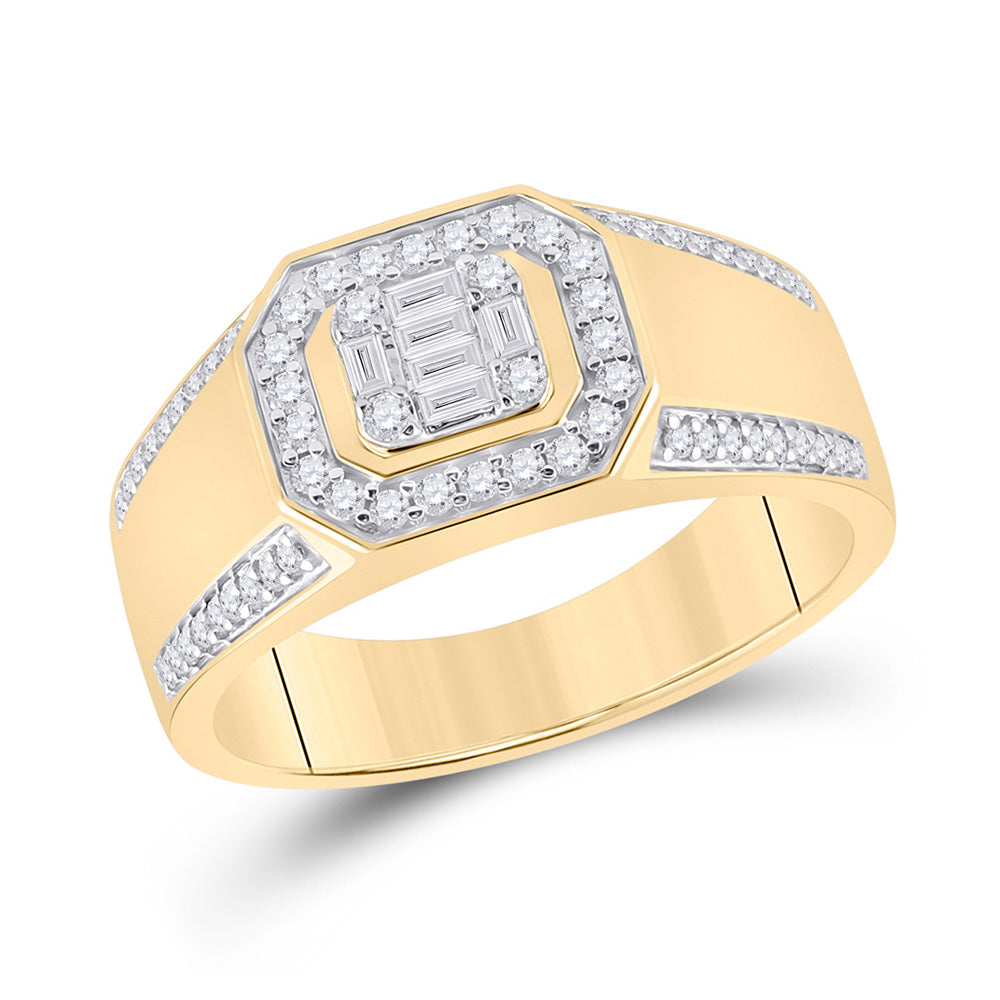 14kt Yellow Gold Womens Baguette Diamond Octagon Cluster Ring 1/2 Cttw