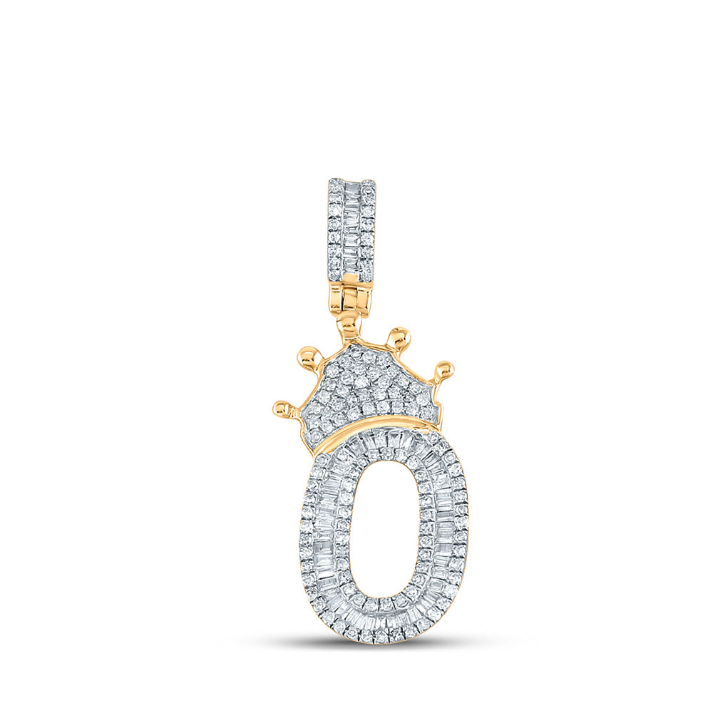 10kt Yellow Gold Mens Baguette Diamond Number 0 Crown Charm Pendant 3/4 Cttw