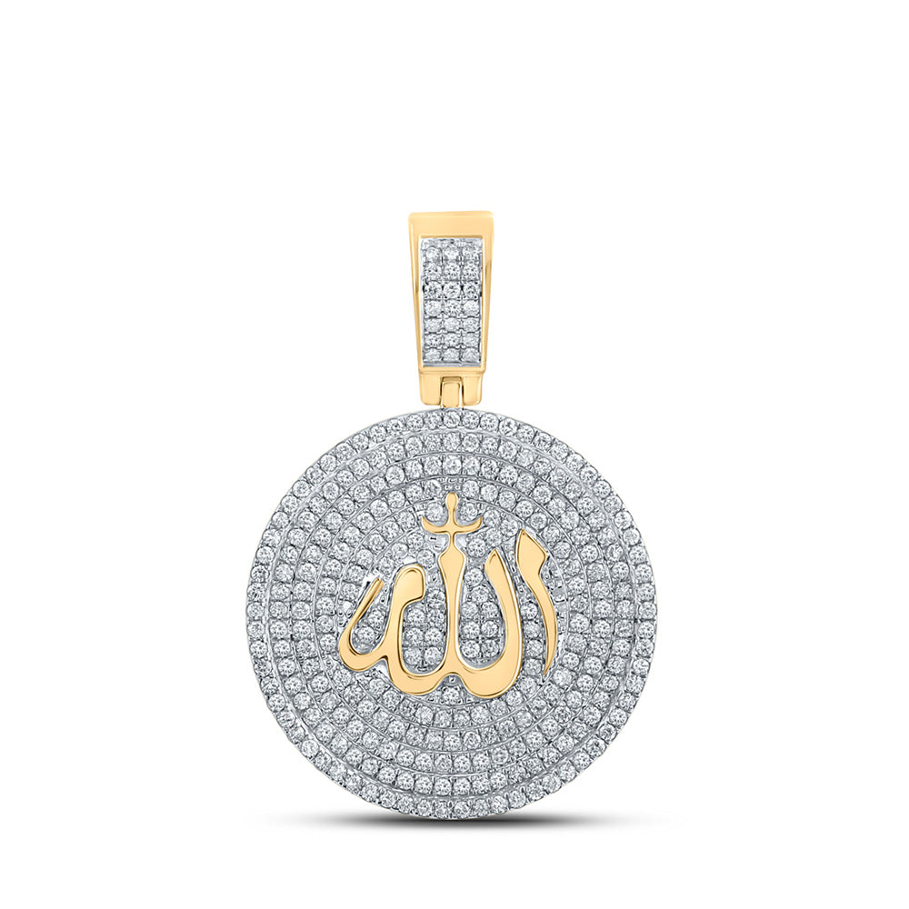 14kt Yellow Gold Mens Round Diamond Allah Islam Circle Charm Pendant 2-3/4 Cttw