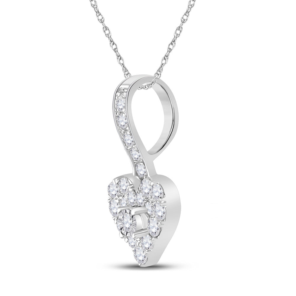 10kt White Gold Womens Round Diamond Heart Pendant 1/3 Cttw