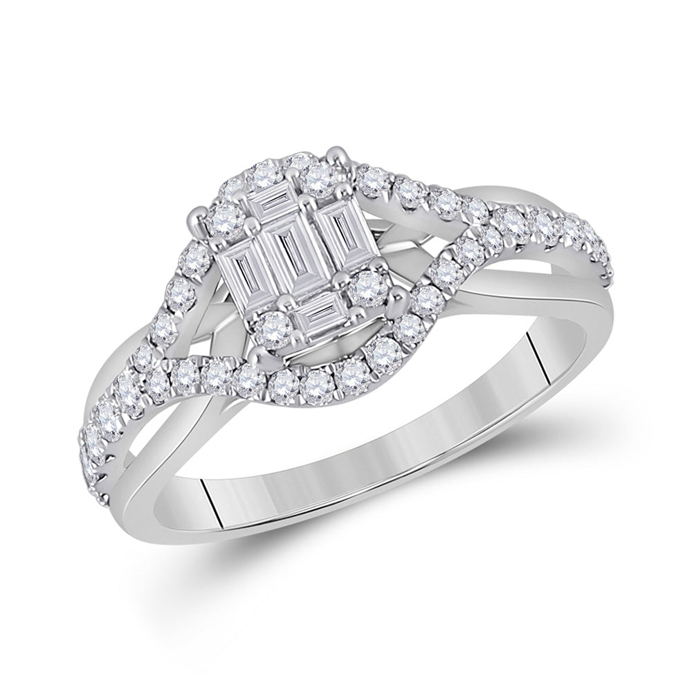 14kt White Gold Womens Baguette Diamond Fashion Ring 3/4 Cttw