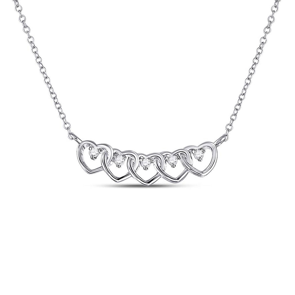 14kt White Gold Womens Round Diamond Heart Necklace 1/20 Cttw