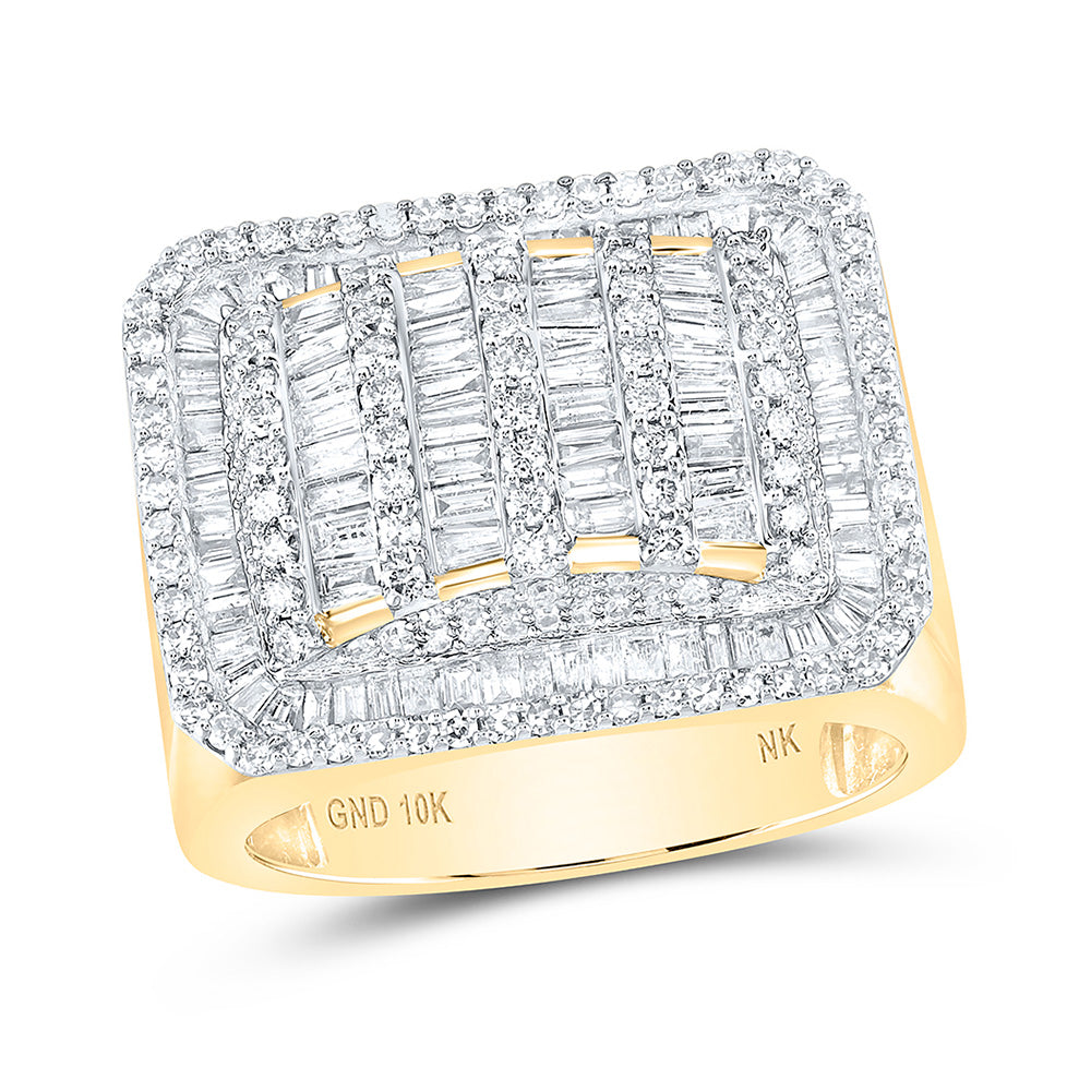 10kt Yellow Gold Mens Baguette Diamond Rectangle Fashion Ring 2-1/3 Cttw