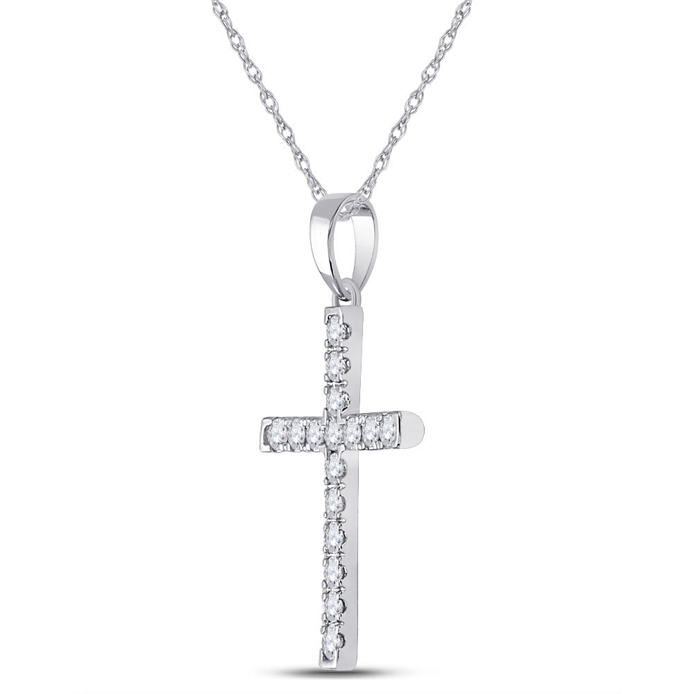 10kt White Gold Womens Round Diamond Cross Pendant 1/3 Cttw