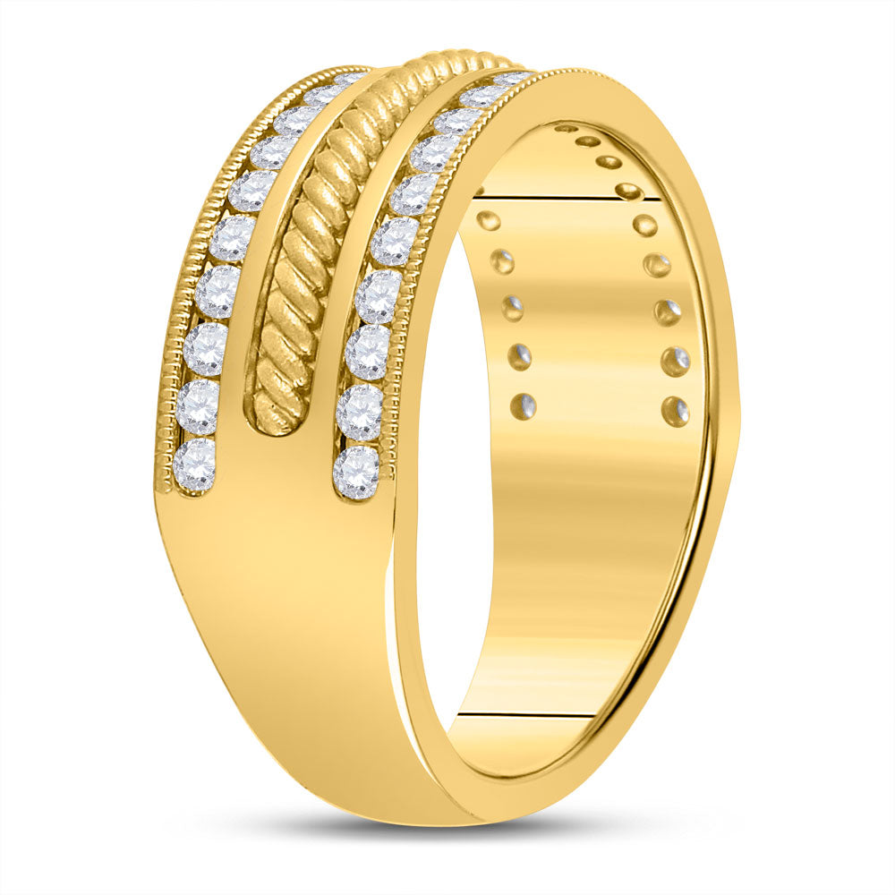 14kt Yellow Gold Mens Round Diamond Wedding Rope Band Ring 3/4 Cttw