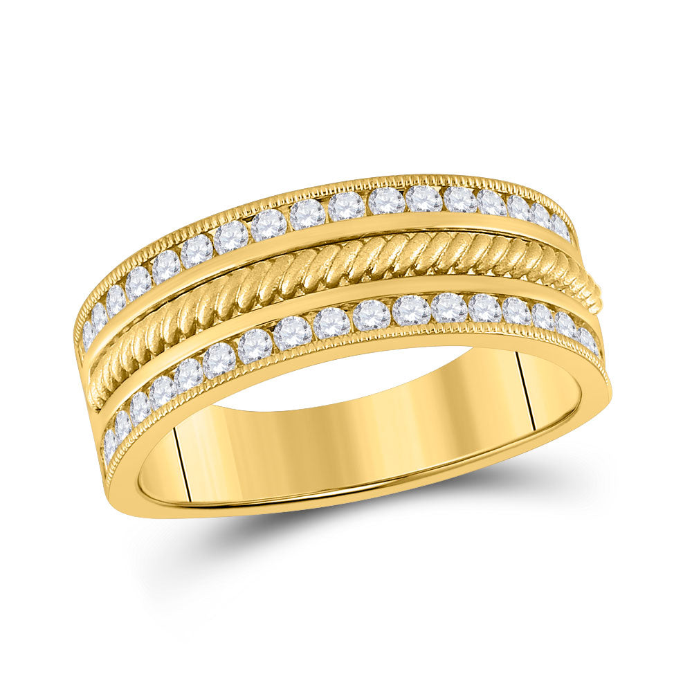 Gold Band Wedding Ring 3/4 Cttw Round Natural Diamond Mens