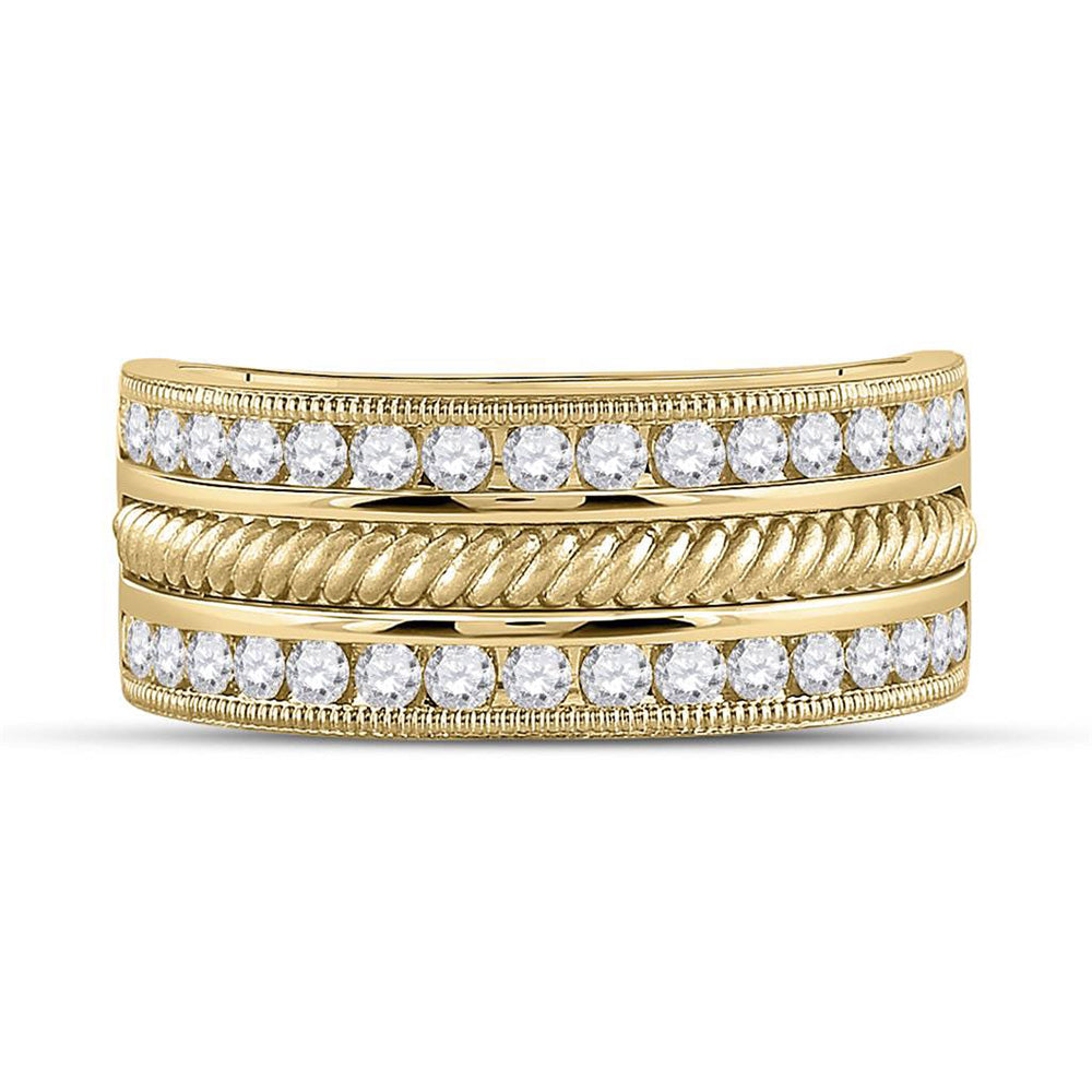 14kt Yellow Gold Mens Round Diamond Wedding Rope Band Ring 1 Cttw