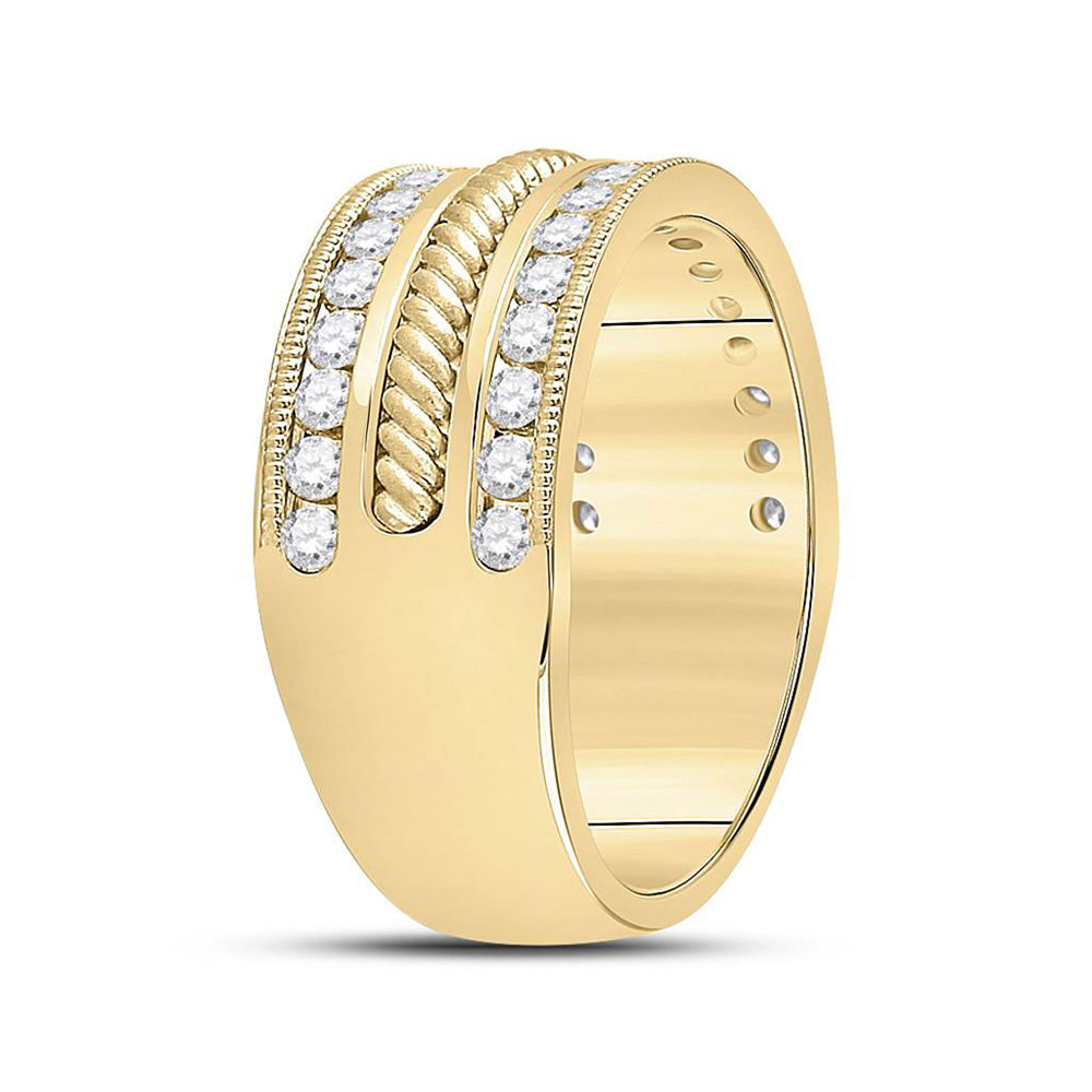 14kt Yellow Gold Mens Round Diamond Wedding Rope Band Ring 1 Cttw