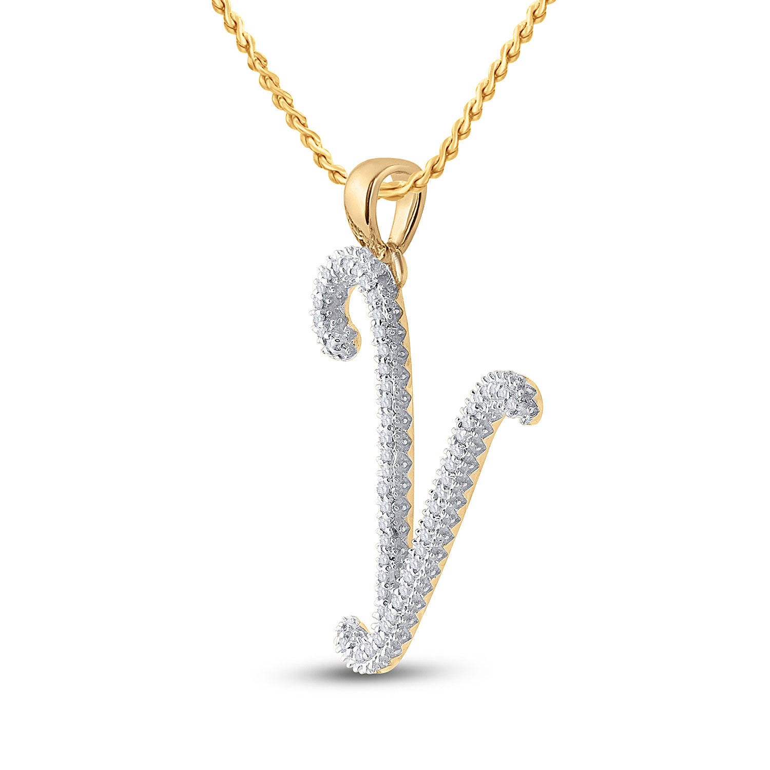 10kt Yellow Gold Womens Round Diamond Initial Y Letter Pendant 1/6 Cttw