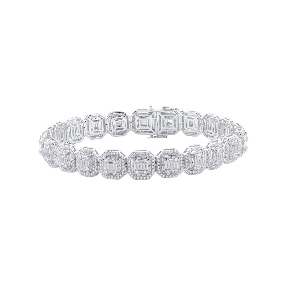 14kt White Gold Mens Baguette Diamond Link Bracelet 7-3/4 Cttw