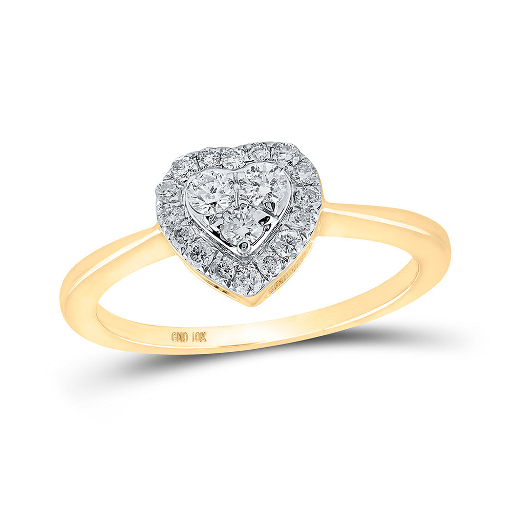 10kt Yellow Gold Womens Round Diamond Heart Ring 1/3 Cttw