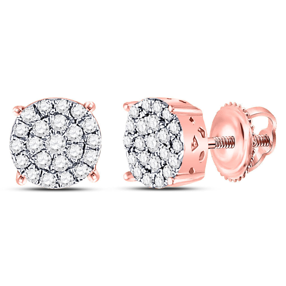 10kt Rose Gold Womens Round Diamond Cluster Earrings 1/4 Cttw