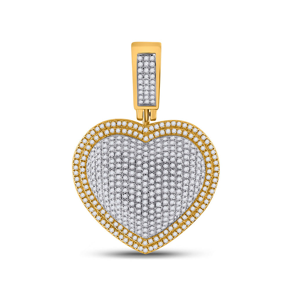 10kt Yellow Gold Mens Round Diamond Heart Charm Pendant 1-1/4 Cttw