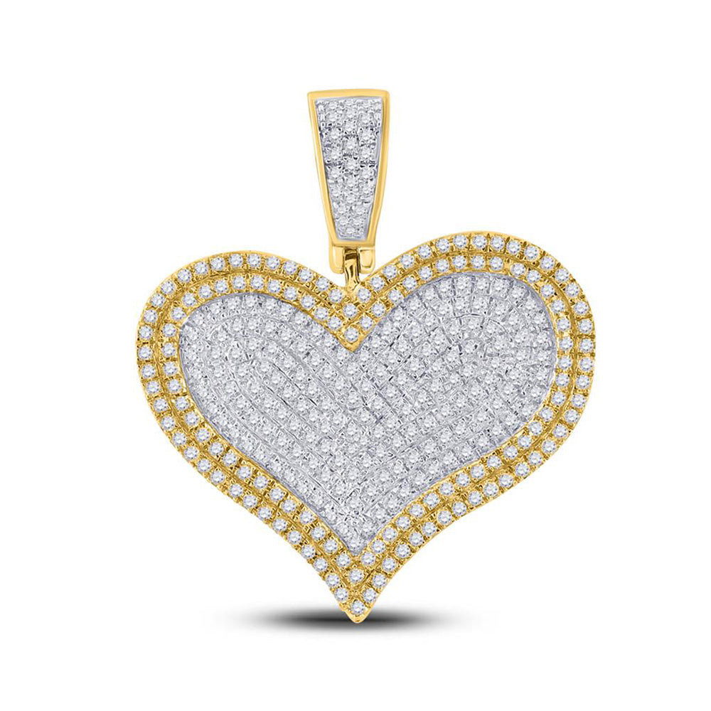 10kt Yellow Gold Mens Round Diamond Heart Charm Pendant 1 Cttw