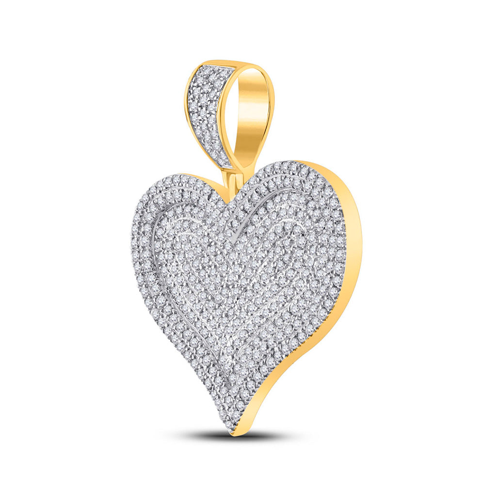10kt Yellow Gold Mens Round Diamond Heart Charm Pendant 1 Cttw