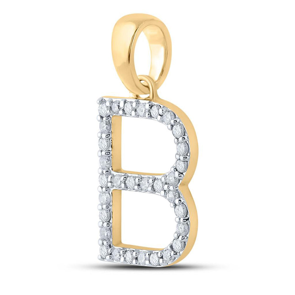 10kt Yellow Gold Womens Round Diamond B Initial Letter Pendant 1/4 Cttw