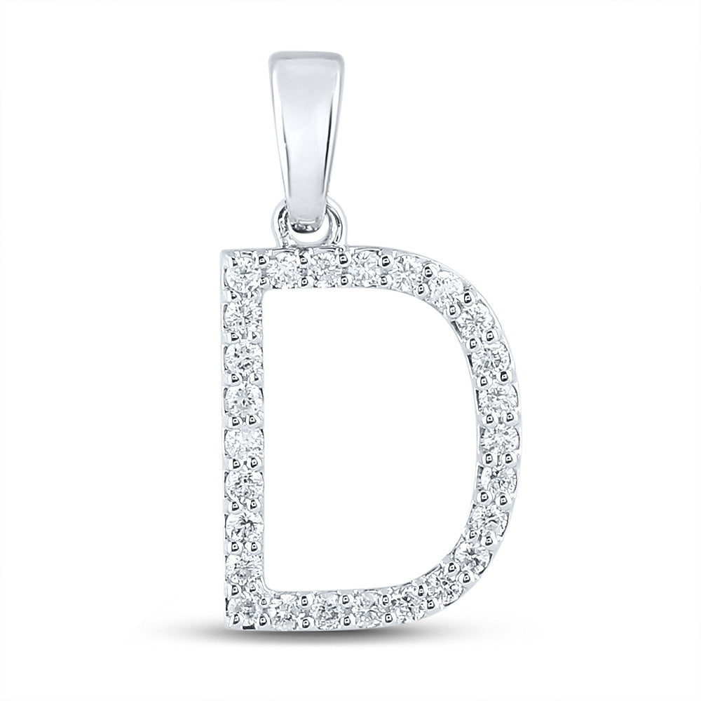 10kt White Gold Womens Round Diamond D Initial Letter Pendant 1/5 Cttw