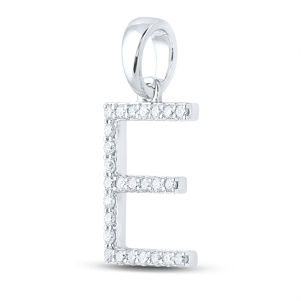 10kt White Gold Womens Round Diamond E Initial Letter Pendant 1/5 Cttw