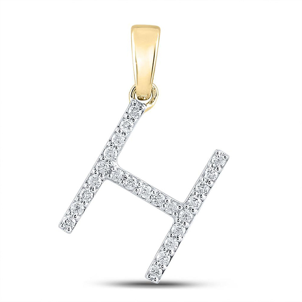 10kt Yellow Gold Womens Round Diamond H Initial Letter Pendant 1/5 Cttw