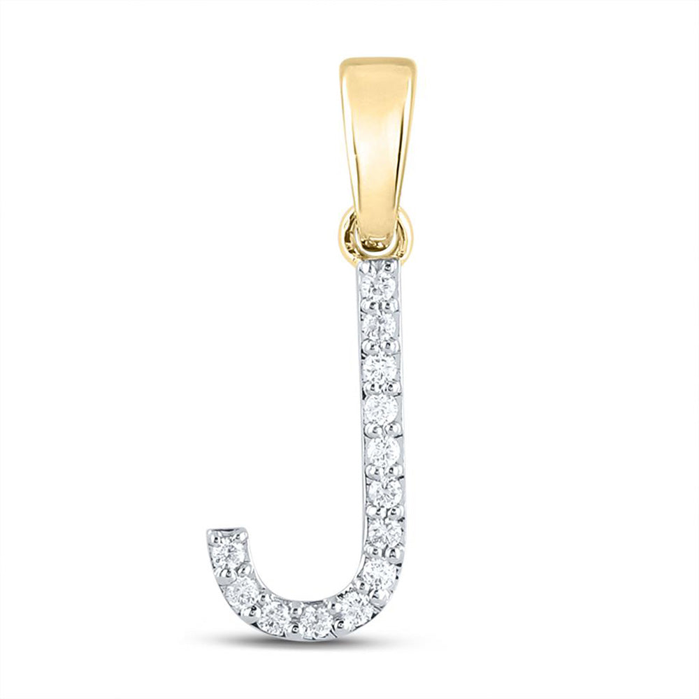 10kt Yellow Gold Womens Round Diamond J Initial Letter Pendant 1/10 Cttw