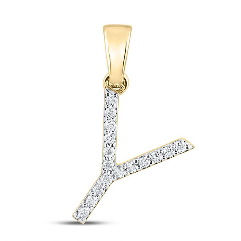 10kt Yellow Gold Womens Round Diamond Y Initial Letter Pendant 1/8 Cttw