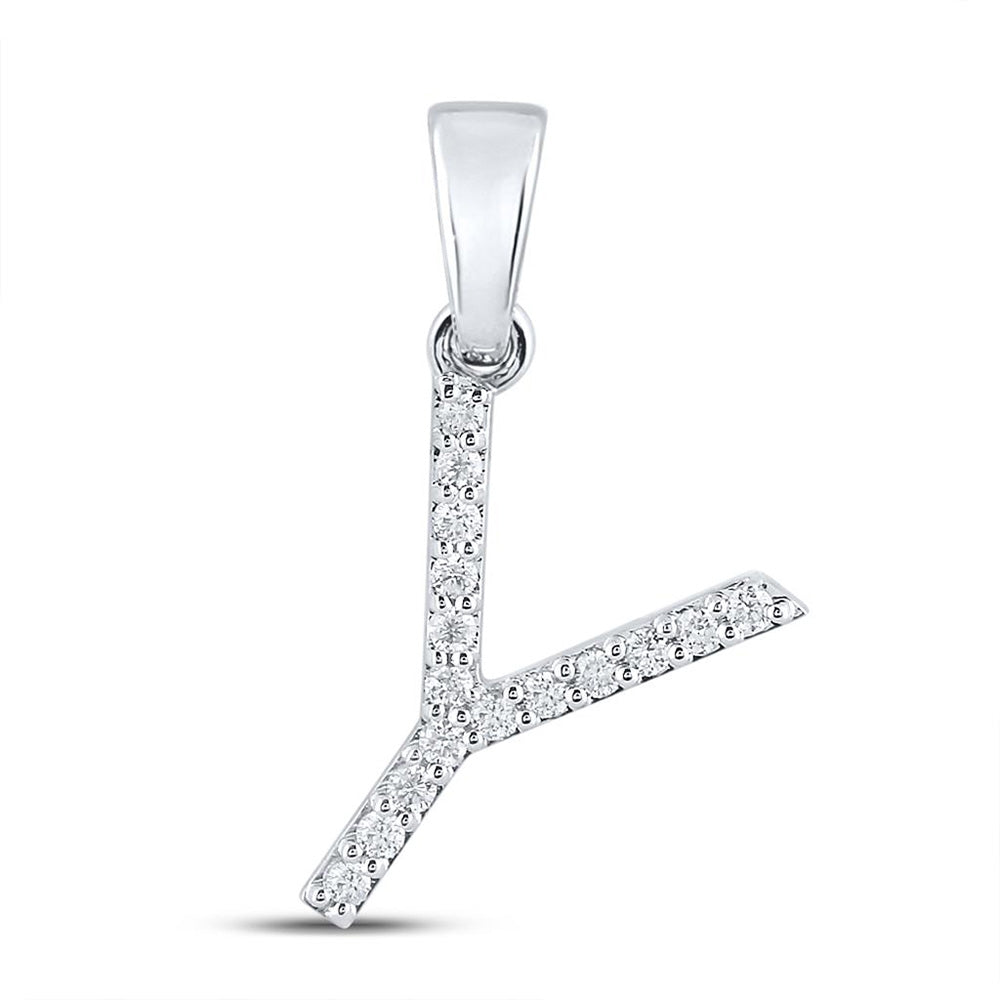 10kt White Gold Womens Round Diamond Y Initial Letter Pendant 1/8 Cttw