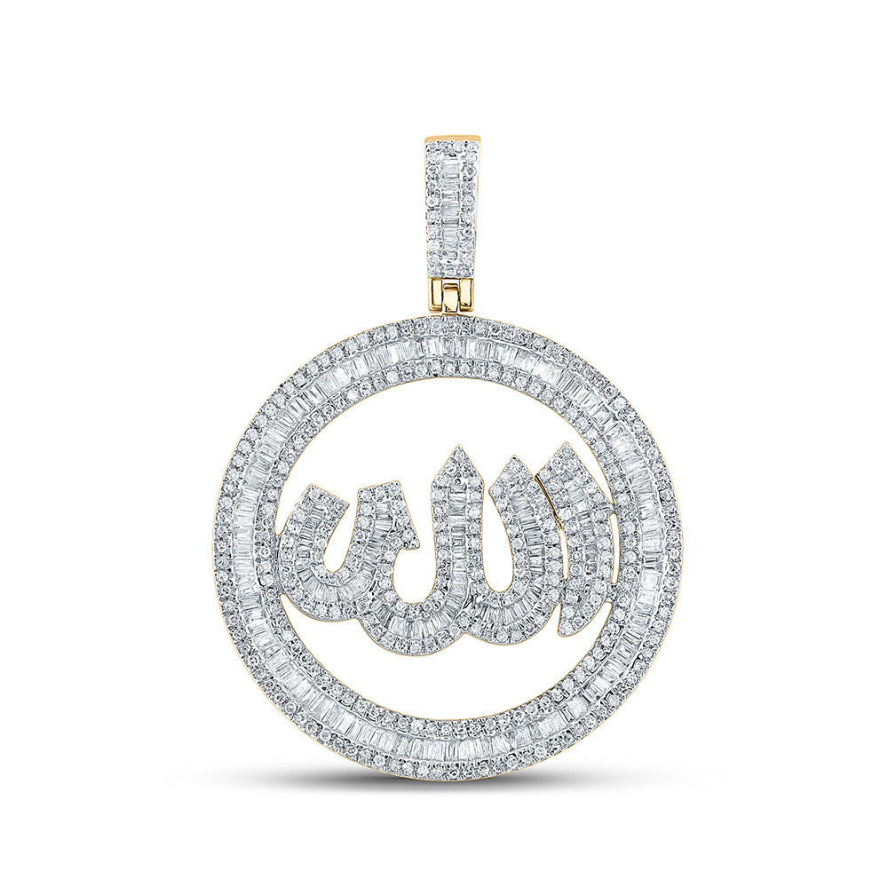 10kt Yellow Gold Mens Baguette Diamond Allah Circle Charm Pendant 2 Cttw