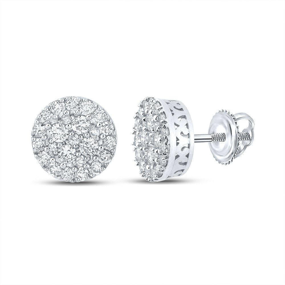 10kt White Gold Round Diamond Cluster Earrings 5/8 Cttw