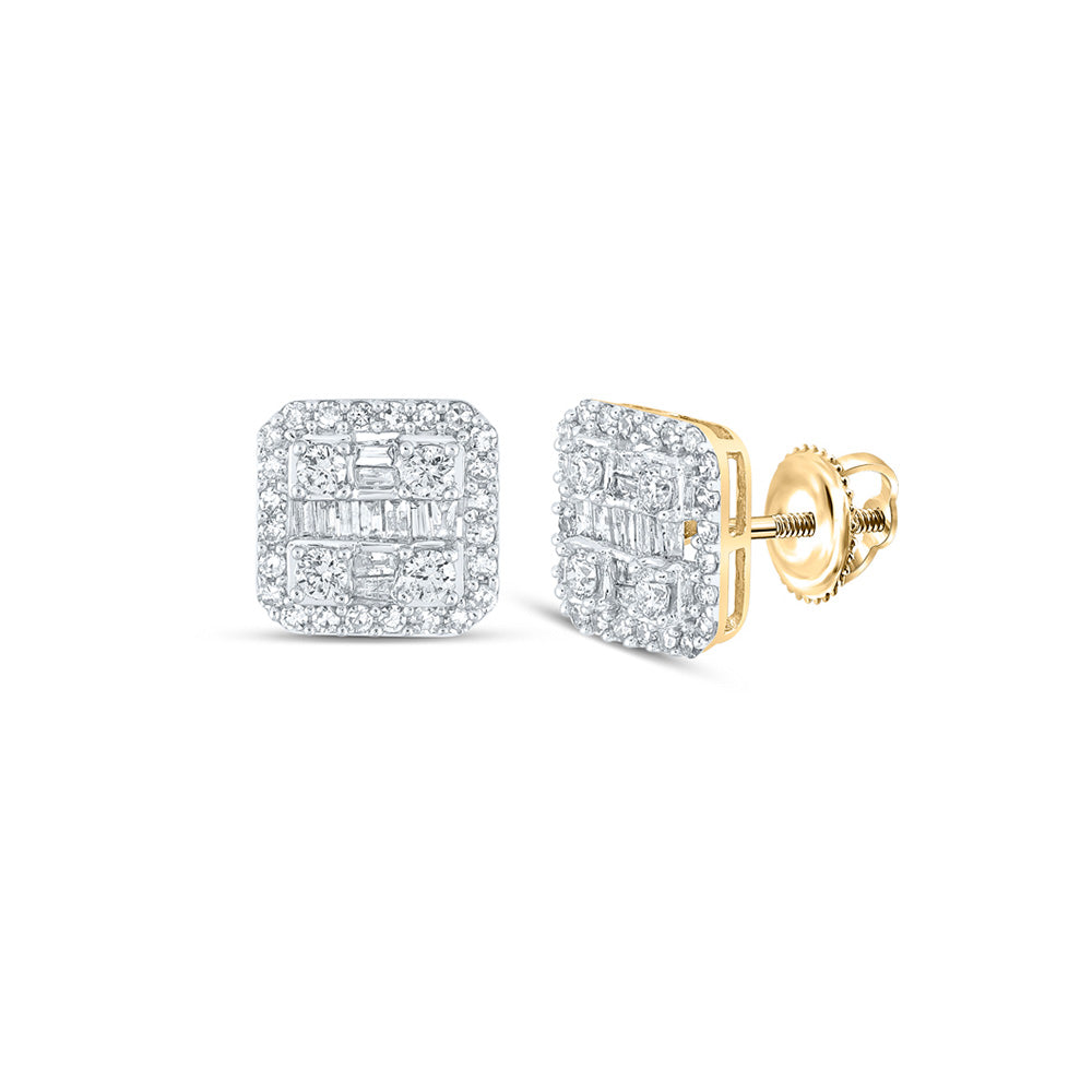 10kt Yellow Gold Baguette Diamond Square Earrings 3/4 Cttw