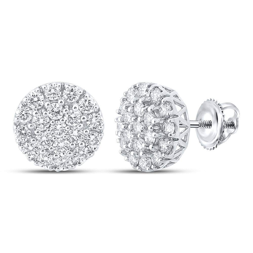10kt White Gold Round Diamond Cluster Earrings 1-5/8 Cttw