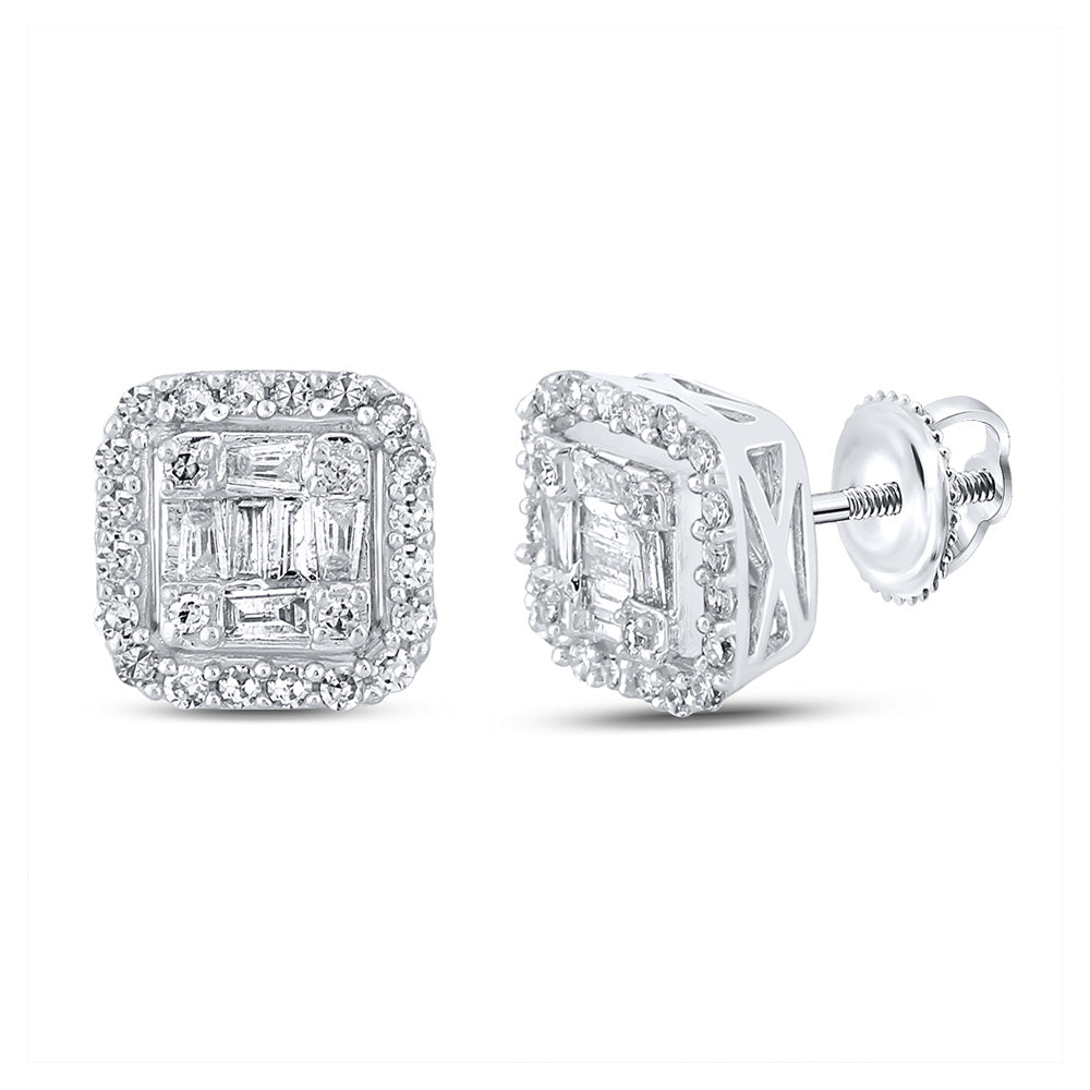 10kt White Gold Baguette Diamond Square Earrings 1/2 Cttw