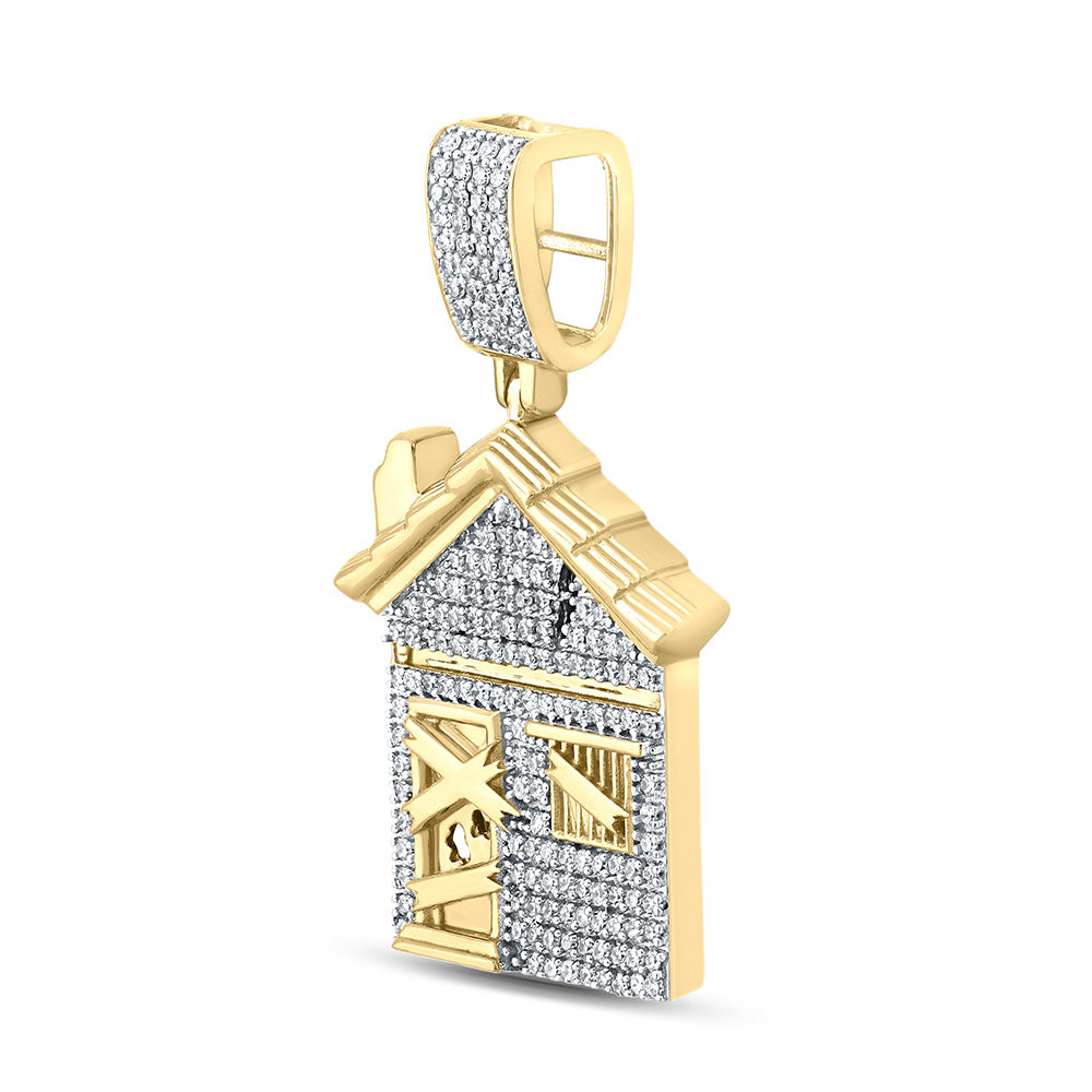 10kt Yellow Gold Mens Round Diamond Trap House Charm Pendant 3/4 Cttw