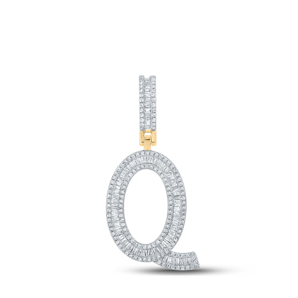 10kt Yellow Gold Mens Baguette Diamond Initial Q Letter Charm Pendant 3/4 Cttw