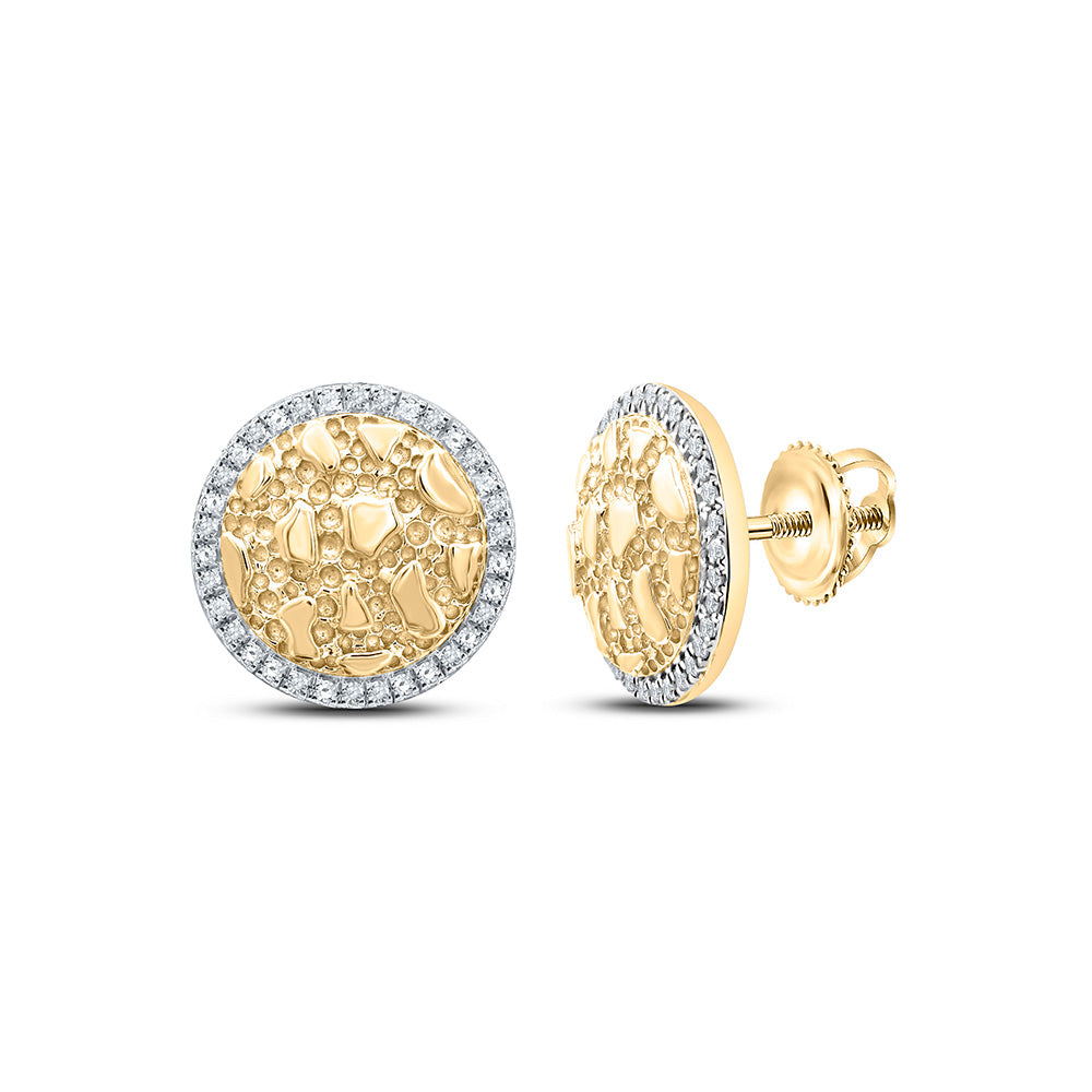 10kt Yellow Gold Round Diamond Nugget Circle Earrings 1/6 Cttw