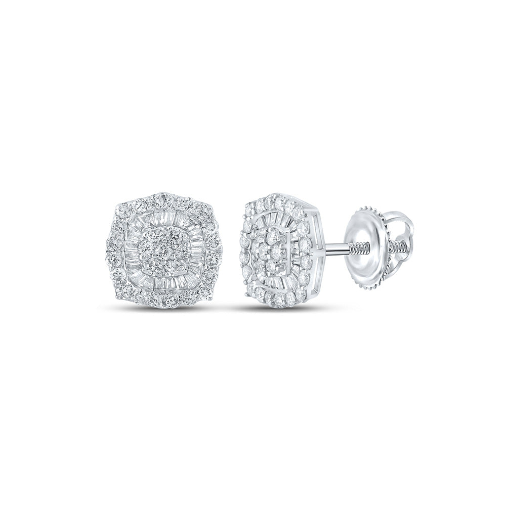 10kt White Gold Baguette Diamond Square Earrings 3/4 Cttw