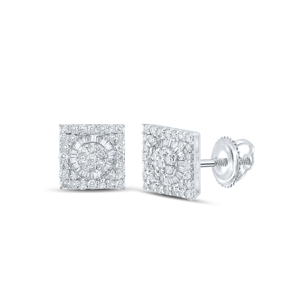 10kt White Gold Baguette Diamond Square Earrings 7/8 Cttw