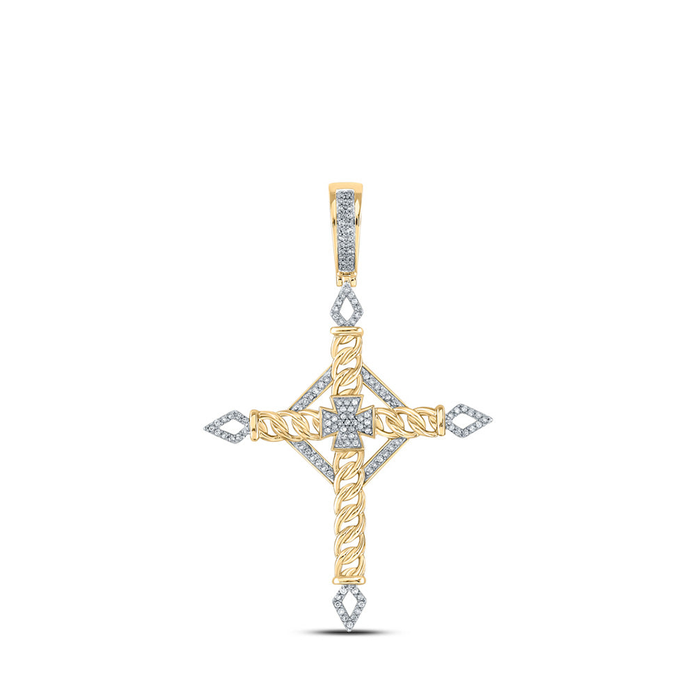10kt Yellow Gold Mens Round Diamond Cross Charm Pendant 1/3 Cttw