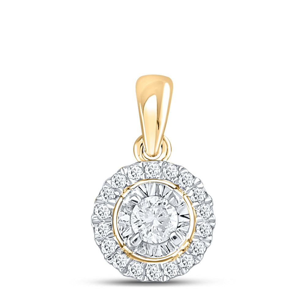 10kt Yellow Gold Womens Round Diamond Solitaire Halo Pendant 1/4 Cttw