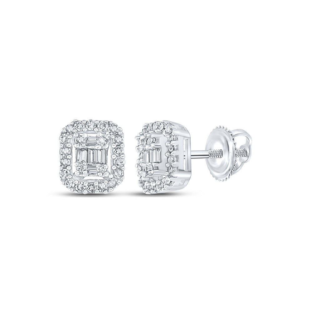 10kt White Gold Baguette Diamond Cluster Earrings 1/4 Cttw