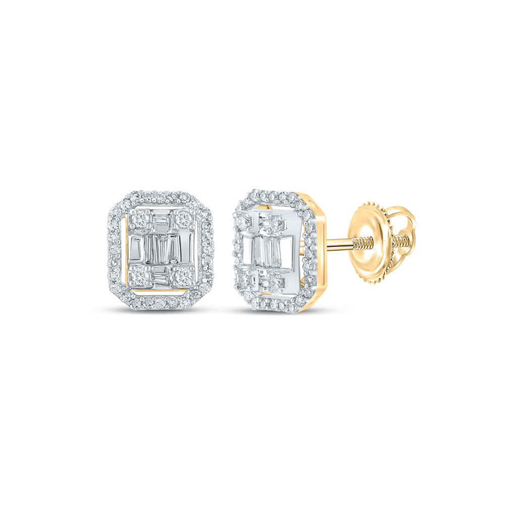10kt Yellow Gold Baguette Diamond Cluster Earrings 1/2 Cttw