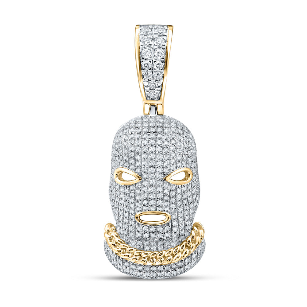 10kt Yellow Gold Mens Round Diamond Mask Hood Charm Pendant 1 Cttw