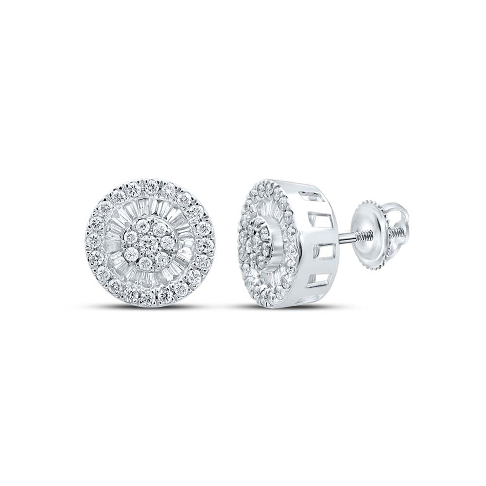 10kt White Gold Womens Baguette Diamond Circle Cluster Earrings 1 Cttw