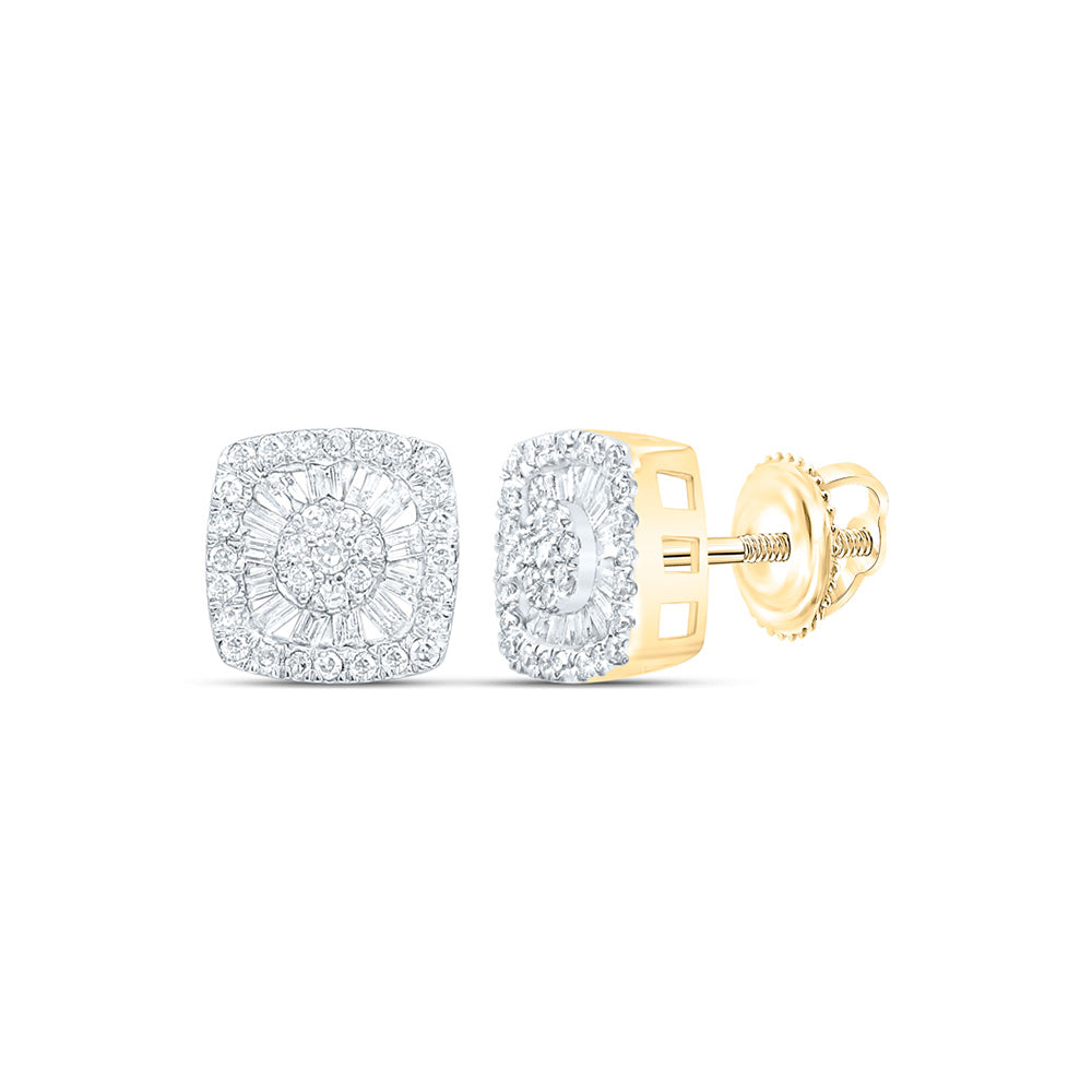 10kt Yellow Gold Womens Baguette Diamond Square Earrings 3/8 Cttw